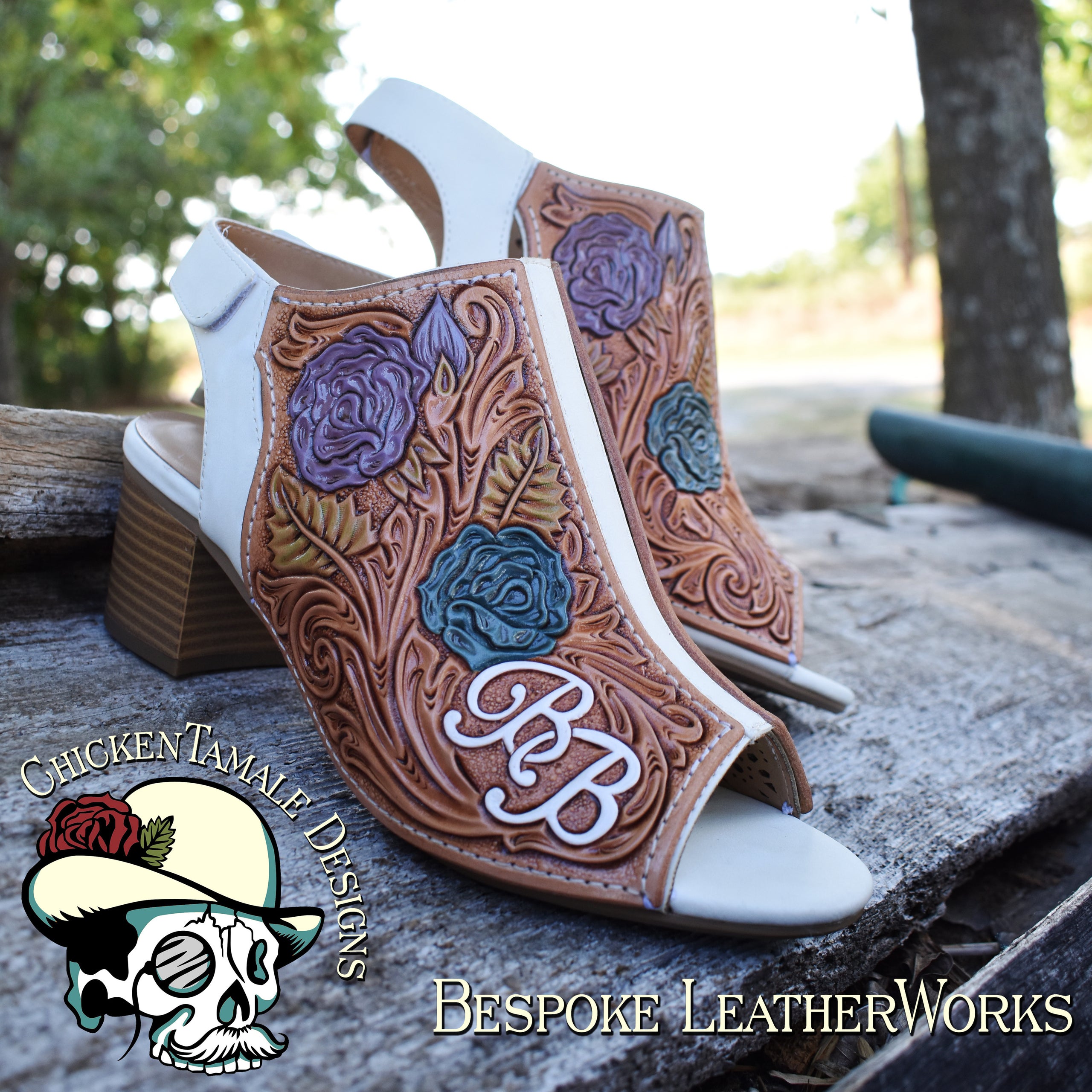 Leather tooled heels clearance