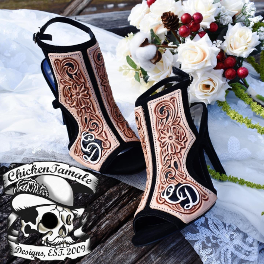 Leather tooled new arrivals heels